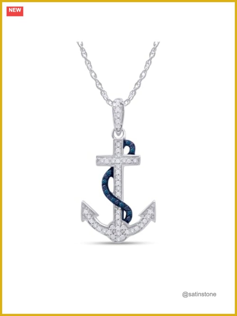 Sterling Silver Anchor Pendant Necklace, 14k Yellow Gold Over, Diamond